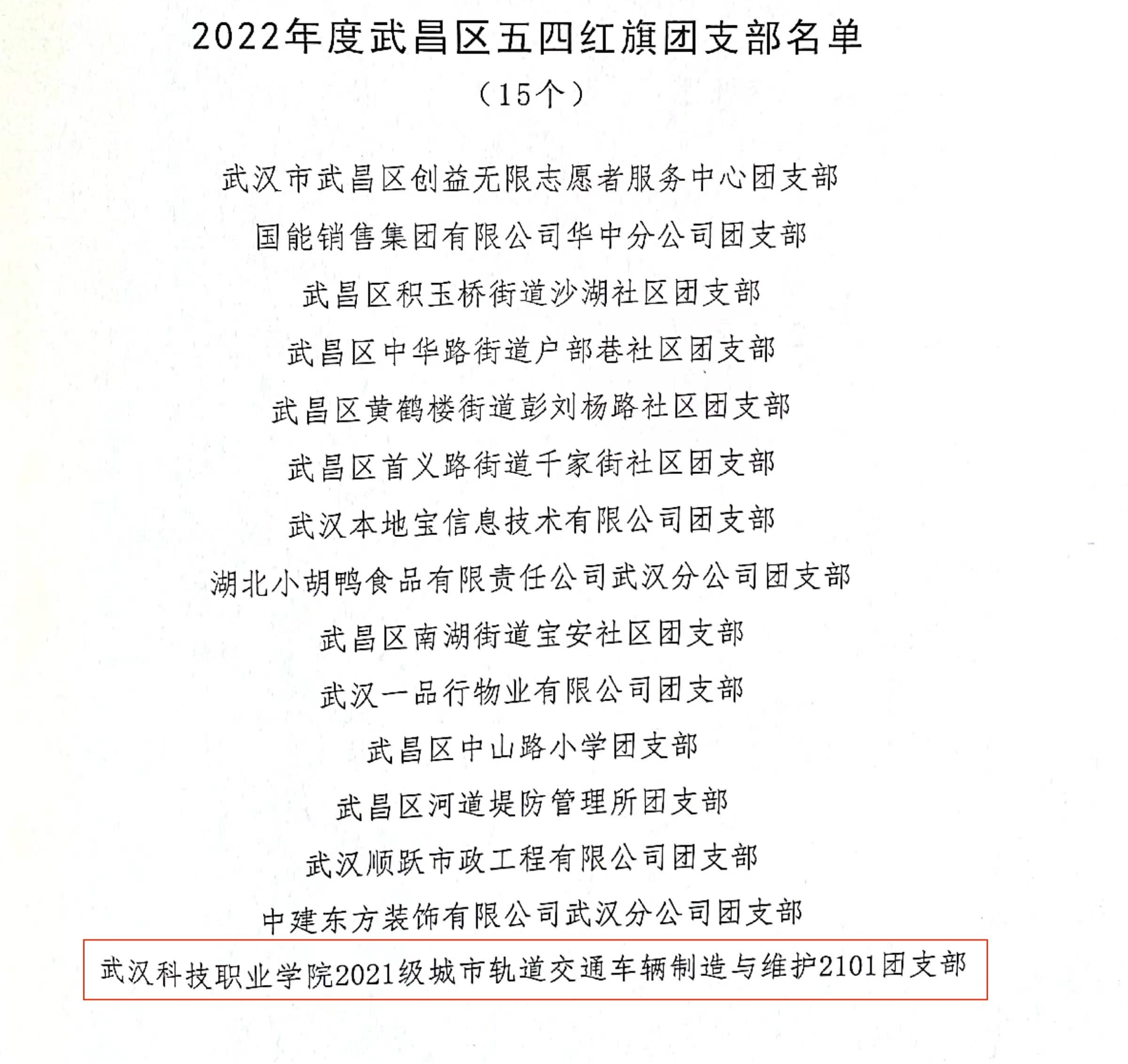 喜报！团武昌区委表彰我校四个先进集体和个人！